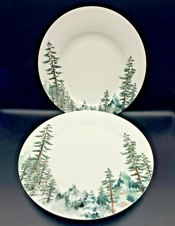 Mikasa Other - Mikasa Bone China Watercolor Forest Christmas Pine Tree 11" Dinner Plate Set 3